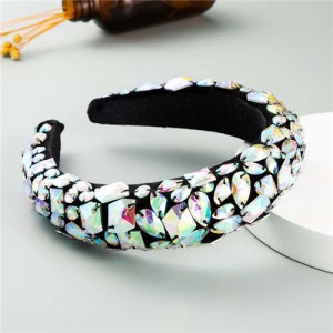 Handmade Resin Gems Glistening Fashion Baroque Design Women Bejeweled Headband/ Hair Hoop - Colorful White