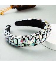 Handmade Resin Gems Glistening Fashion Baroque Design Women Bejeweled Headband/ Hair Hoop - Colorful White