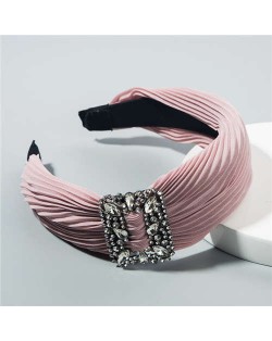 Rhinestone Buckle Decorated Pleated Cloth Korean Fashion Women Headband - Pink