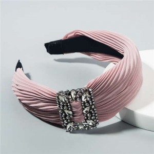 Rhinestone Buckle Decorated Pleated Cloth Korean Fashion Women Headband - Pink