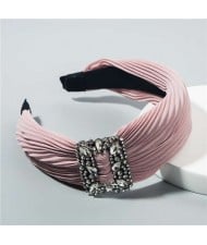 Rhinestone Buckle Decorated Pleated Cloth Korean Fashion Women Headband - Pink