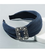 Rhinestone Buckle Decorated Pleated Cloth Korean Fashion Women Headband - Ink Blue