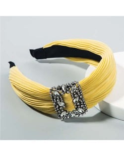 Rhinestone Buckle Decorated Pleated Cloth Korean Fashion Women Headband - Yellow