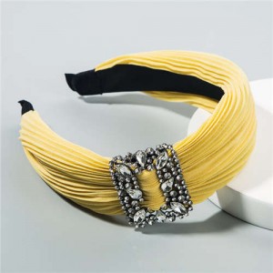 Rhinestone Buckle Decorated Pleated Cloth Korean Fashion Women Headband - Yellow