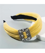 Rhinestone Buckle Decorated Pleated Cloth Korean Fashion Women Headband - Yellow