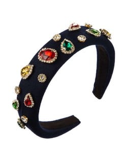 Multicolor Gems Embellished Sponge Women Bejeweled Headband - Royal Blue