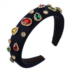 Multicolor Gems Embellished Sponge Women Bejeweled Headband - Royal Blue
