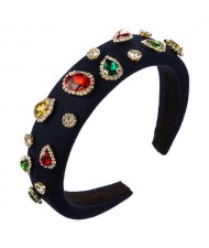 Multicolor Gems Embellished Sponge Women Bejeweled Headband - Royal Blue