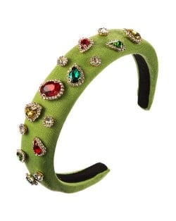 Multicolor Gems Embellished Sponge Women Bejeweled Headband - Green