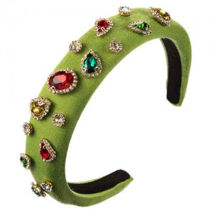 Multicolor Gems Embellished Sponge Women Bejeweled Headband - Green