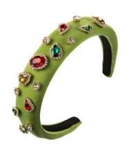 Multicolor Gems Embellished Sponge Women Bejeweled Headband - Green