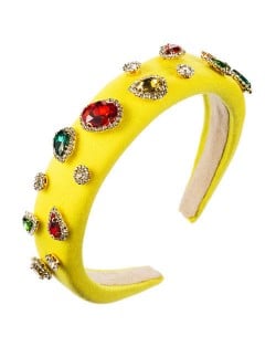 Multicolor Gems Embellished Sponge Women Bejeweled Headband - Yellow