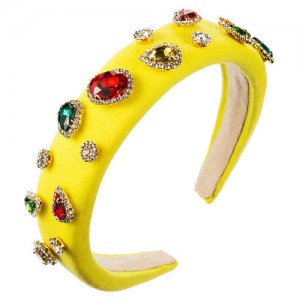 Multicolor Gems Embellished Sponge Women Bejeweled Headband - Yellow