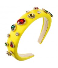 Multicolor Gems Embellished Sponge Women Bejeweled Headband - Yellow