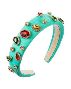 Multicolor Gems Embellished Sponge Women Bejeweled Headband - Lake Blue