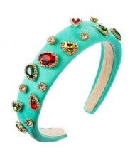 Multicolor Gems Embellished Sponge Women Bejeweled Headband - Lake Blue