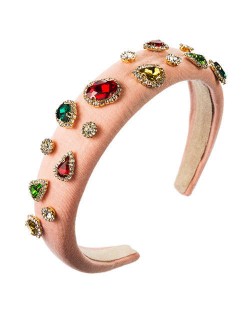 Multicolor Gems Embellished Sponge Women Bejeweled Headband - Pink