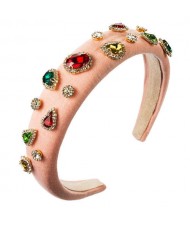 Multicolor Gems Embellished Sponge Women Bejeweled Headband - Pink