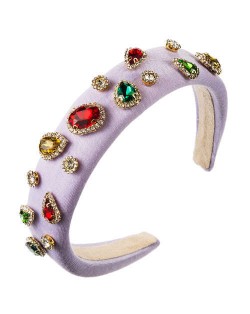 Multicolor Gems Embellished Sponge Women Bejeweled Headband - Violet