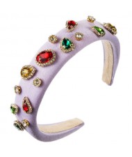 Multicolor Gems Embellished Sponge Women Bejeweled Headband - Violet
