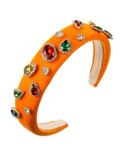 Multicolor Gems Embellished Sponge Women Bejeweled Headband - Orange