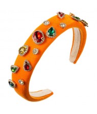 Multicolor Gems Embellished Sponge Women Bejeweled Headband - Orange