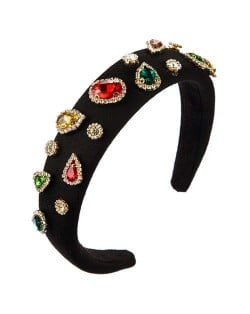 Multicolor Gems Embellished Sponge Women Bejeweled Headband - Black