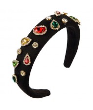 Multicolor Gems Embellished Sponge Women Bejeweled Headband - Black