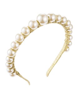 Pearl Embellished Thin Style Elegant Women Hair Hoop - Golden