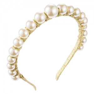 Pearl Embellished Thin Style Elegant Women Hair Hoop - Golden