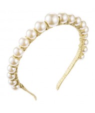 Pearl Embellished Thin Style Elegant Women Hair Hoop - Golden