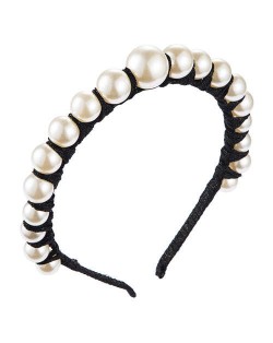 Pearl Embellished Thin Style Elegant Women Hair Hoop - Black