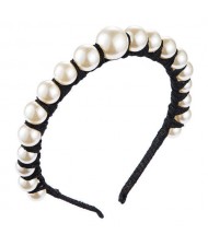 Pearl Embellished Thin Style Elegant Women Hair Hoop - Black