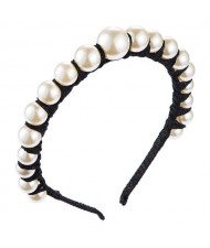 Pearl Embellished Thin Style Elegant Women Hair Hoop - Black