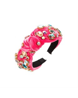Assorted Glass Gems Embellished Knitting Flannel Women Headband - Red