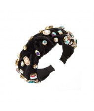 Assorted Glass Gems Embellished Knitting Flannel Women Headband - Black