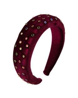 Multicolor Gems Embellished Flannel High Fashion Women Headband - Red