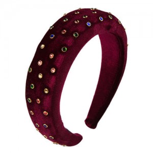 Multicolor Gems Embellished Flannel High Fashion Women Headband - Red