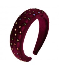 Multicolor Gems Embellished Flannel High Fashion Women Headband - Red