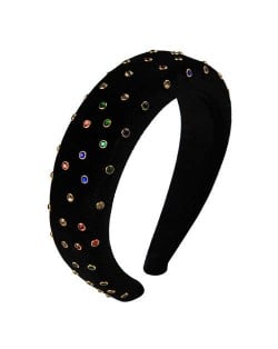 Multicolor Gems Embellished Flannel High Fashion Women Headband - Black