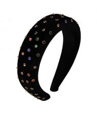 Multicolor Gems Embellished Flannel High Fashion Women Headband - Black