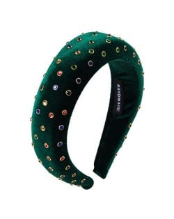 Multicolor Gems Embellished Flannel High Fashion Women Headband - Green