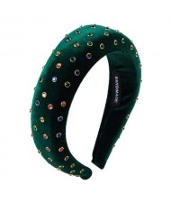 Multicolor Gems Embellished Flannel High Fashion Women Headband - Green