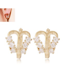 Rhinestone Embellished Golden Butterfly Design High Fashion Women Stud Earrings