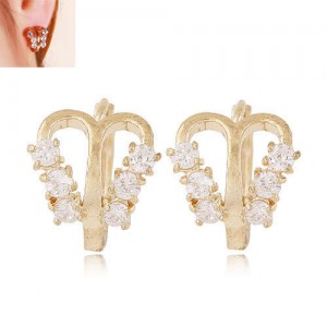 Rhinestone Embellished Golden Butterfly Design High Fashion Women Stud Earrings