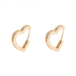 Rhinestone Embellished U.S. High Fashion Heart Design Copper Women Costume Earrings