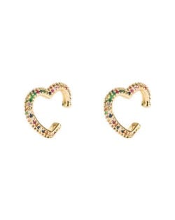 Multicolor Cubic Zirconia Inlaid Heart Design Hip Hop Fashion Women Ear Clips