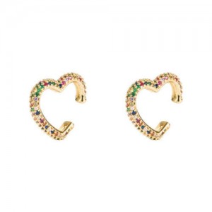 Multicolor Cubic Zirconia Inlaid Heart Design Hip Hop Fashion Women Ear Clips