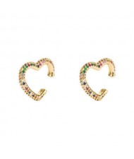 Multicolor Cubic Zirconia Inlaid Heart Design Hip Hop Fashion Women Ear Clips