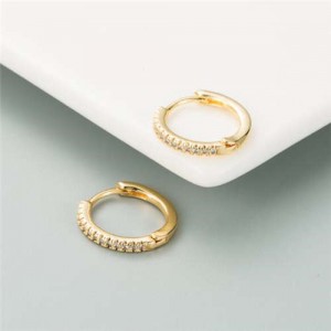 Cubic Zirconia Embellished Hip Hop Fashion Hoop Ear Clips - White